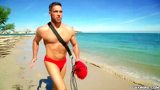 Sizzling Beach Threesome: Lifeguard Alex Mecum Sucked, Fucked Hard by Grant Ryan