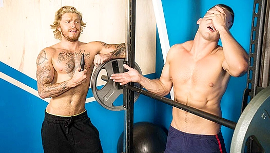 Blakes Powerful Pound: Bleached Blond Hammering Jakes Ripped Hole After Iron Pump Workout