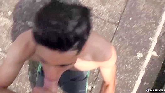 Steamy Outdoor Threeway: Hung European Twinks Face-Fuck Suck Each Others Beefy Cocks in