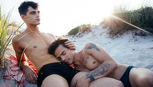 Sun-Kissed Beach Threesome: Levi Karters Balls Deep Rough Fuck – CockyBoys 18+
