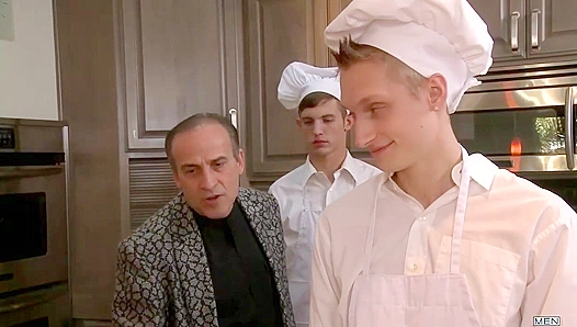 Stirring Passions: James Max Ignites Intense Kitchen Threesome with Thick Meat