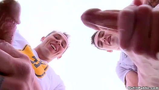 Rooftop Romp with Ryan Rockford: Thrilling Public Threesome Ending in Dual Explosions