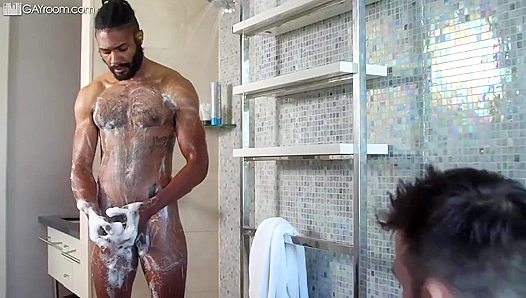 Steamy Interracial Threeway: Buck and Hunter Discover Mutual Pleasure in the Sauna –