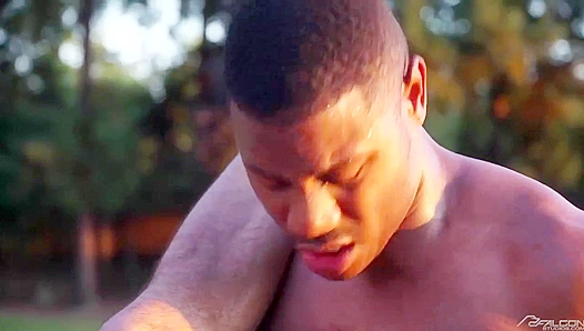 Sweaty Summer Sizzle: Seth Santaro Worships Adoniss Huge Black Beefcock Under the Sun –