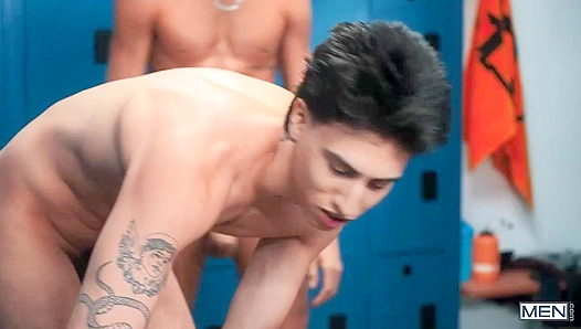 Muscular Men Collide in Sweaty Locker Room Threesome - GayPornHeat 18+