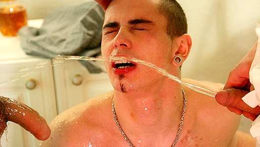 Steamy Threesome Thrills: Julien Enjoys Urinating Between Two Hung Men – GayXXX