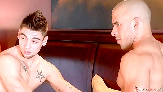 Austin Wildes Hung Stud Session: Two Thirsty Teen Boys Worship His Massive Cock On-Set –