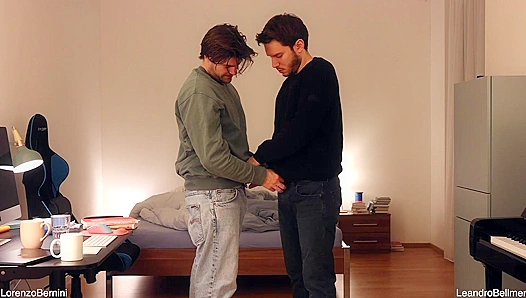 Intense Brothers Bodies Pressed Together in Sizzling Frot, Feasting on Each Others Mouths