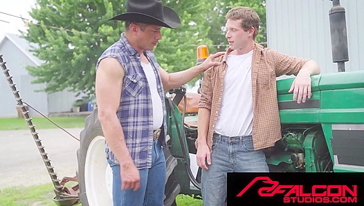 Steamy Tractor Repair Leads to Lustful Threesome with Fiery Farmhand Athletic Jock -