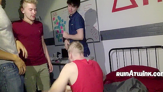 Geeky Boys Subdued, Vicious Fraternity Doms Take Control – 18+ Humiliation Initiations