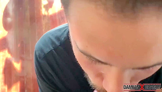 Damian X Dragon Swallows Thick Asian Cock Deep as Joey Blacks Muscles Throb