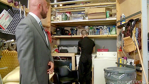 Forbidden Fling in the Supply Room: Two Mature Dudes Ignite Passion Amidst Broom Handles