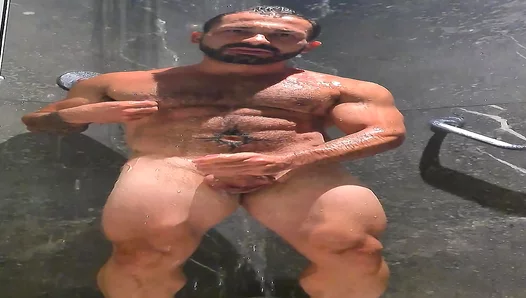 Bears Bulging Backside Gets Slicked Clean Under the Shower Spray – Steamy Solo