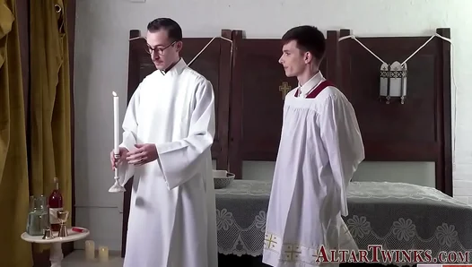 Young Altar Boys Holy Communion: Priests Thick Rod Fills Him in Sinful Rite