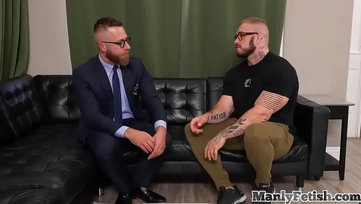 Ripped Counselor Rambles About Boundaries While Raw Fucking Student Against Office Wall –