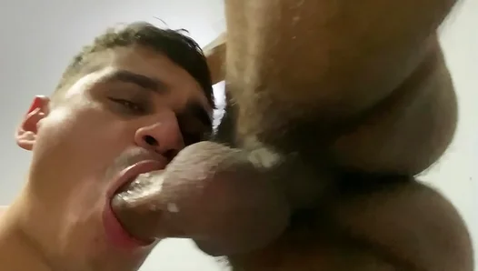 Steamy Deep-Throat Session: Slim Boy Enjoys Huge Rods Musky Heat in Bareback Blow Job –
