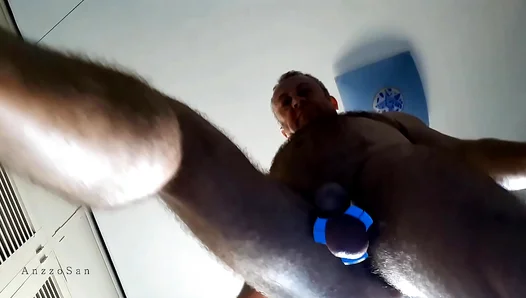 AnizzoSans Ballsy Showdown: Flexing Muscles Metal Rings in Scorching Gay Sex –