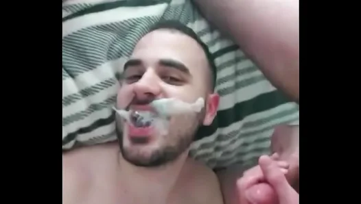 Sweaty Italian Hunk Enjoys Creamy Facial Deluge