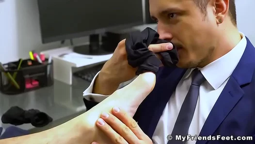 Suit-Clad Stud Worshipfully Gobbles Up Flexy Skyy Knoxs Feet in Lewd Foot Servitude Scene