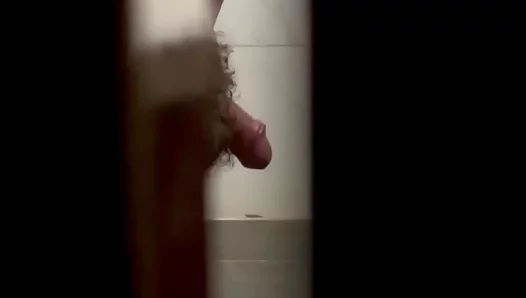 Steamy Stall Secrets: Hung Daddys Hairy Dick Exposed in Lustful Bathroom Peep Show