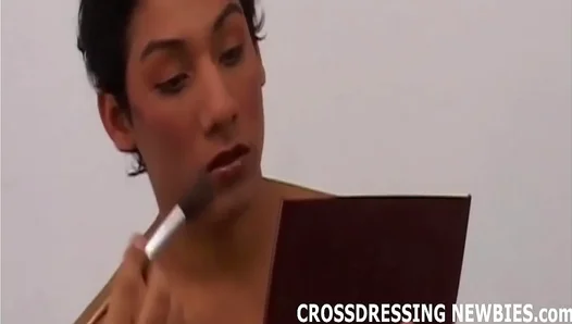 Barefoot Latin Hunk Struts Sensually in Fishnets Makeup, Teasing His Mirrored Muscles