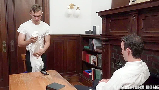 Greg McKeons Hung Power Overwhelms Younger Lover, Making Him Cum Hard on Office Furniture