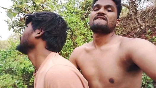 Wild Woodland Threesome: Musclebound Bikers Seduce Young Adventurer with Hung Manhood in