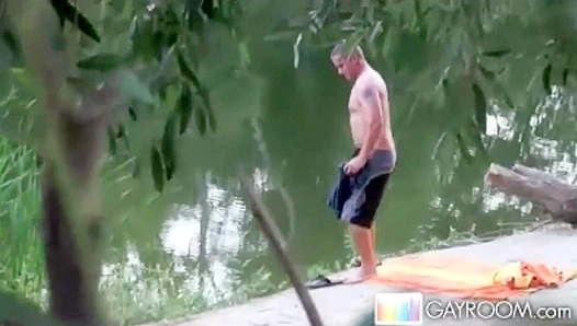 Steamy Lakefront Action: Hung Studs Share Massive Dicks Ending in Slick Cumshot Facial