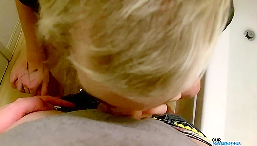 Public Bathroom Blowout: Blondes Desperate Need for Hot Cock Satisfied