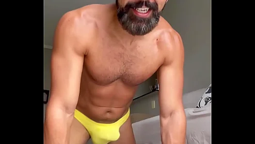 Sweat-Drenched Muscle: Yellow Thong Tease After Ripped Gym Workout – GayXXX 18+
