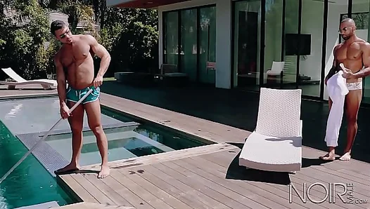 Steamy Noir Rendezvous: Hung Ebony Bull Devours Poolside Cutie Seth Santaros Tight Hole