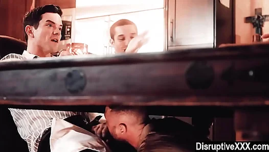 Secret Feast: Hungry Bottom Takes Tableside Dine-in Blowjob from His Beefy Boss –