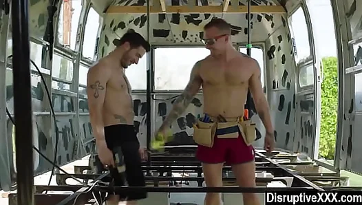 Sweaty Mechanics Unleash Their Steam: Raw Outdoor Hookups End Long Days Toil