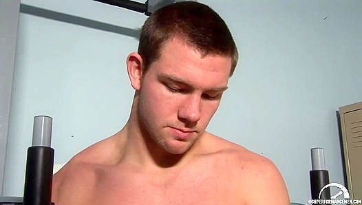 Sweaty, Ripped Beef Flexes Brawny in Gym Lockers - Jacked Muscle Frenzy Unleashed