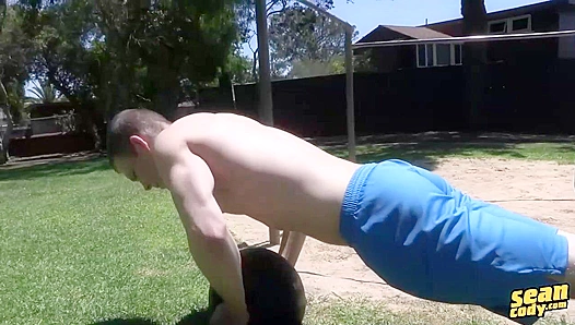 Chiseled Stud Ed Struts Naked, Exposing Ripped Abs as He Teases with Massive, Veiny Uncut
