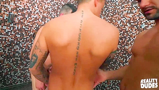 Steamy Gay Threesome Erupts in the Locker Room as Tony, Vito, and Dom Unleash Their Lust