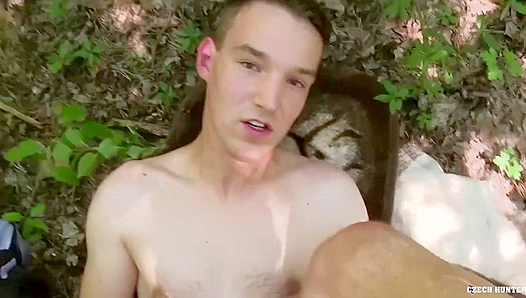 Rough Forest Threesome: Amateur Boy Enjoys Outdoor Gangbang